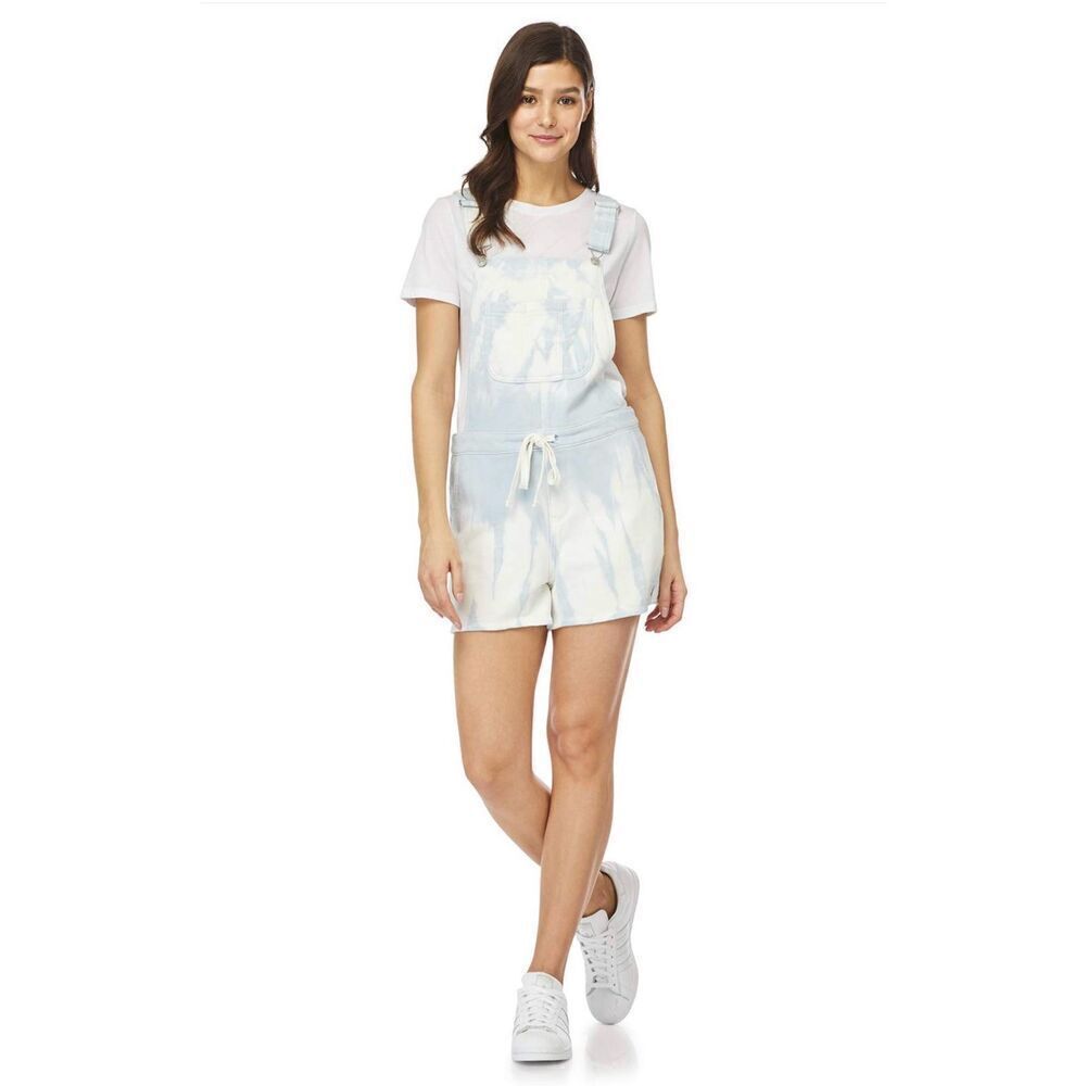 Wallflower Juniors Overalls Medium Tie Dye Blue White Knit Adjustable Size XL